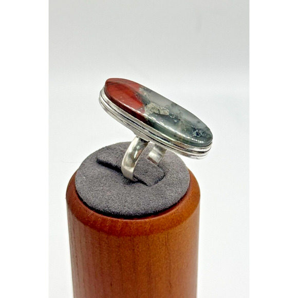 Seftonite Bloodstone Natural Gemstone Ring .925 Stone Ring Sz 5.5 - 7.69 Grams - Picture 4 of 4